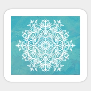 Teal Blue Flower Mandala Tapestry Pattern Sticker